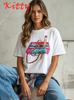 Summer European American Printed Unisexs Tshirt Casual Retro Couple Y2k Summer Casual Short Sleeved Unisexs Clothing