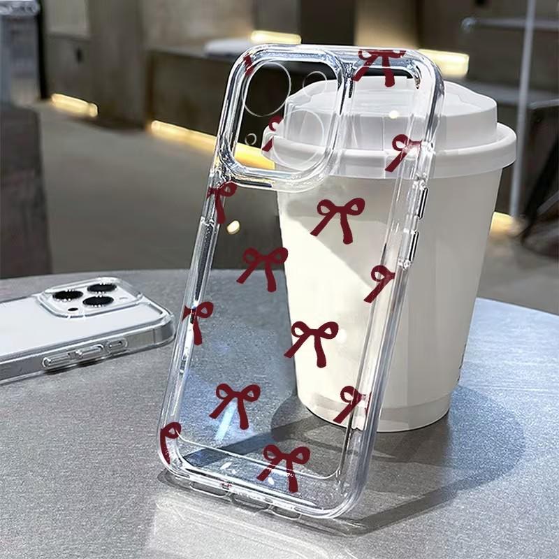 Red Bow Phone Case For iPhone 17 16 15 14 Pro Max 13 12 11 XS X XR 7 8 Plus 16e 17Air SE2022 X XR XS Shockproof Soft Clear Cover
