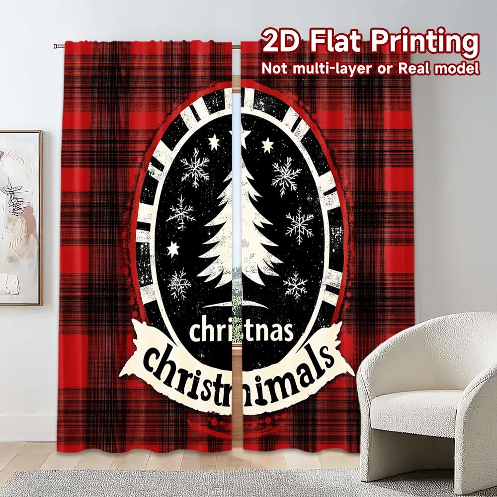 Curtains Christmas Buffalo Plaid Tree Chic Versatile Fabric All Decorative Living Set Of 2 Made Polyester