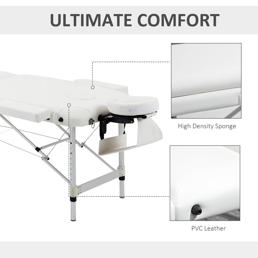 Foldable Massage Bed Portable Table, 3-Section Aluminium Foldable Beauty Couch, Professional Salon Spa Table with Headrest Support and Carry Bag