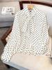 1116 Large Size Vintage Polka Dot Ribbon Shirt Bow Neck Bubble Sleeve Belly Cover Versatile Chiffon Top