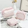 Portable Makeup Bag Quilted Design Multifunctional Makeup Brush Storage Bag Plaid Pattern with Zipper Travel Toiletry Bag