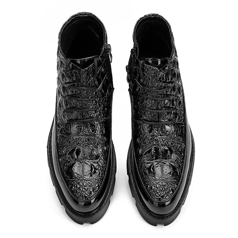 Embossed Men's High-Top Patent Leather Shoes, Autumn/Winter 2022 Korean Style Youth Thick-Soled Zipper British Design
