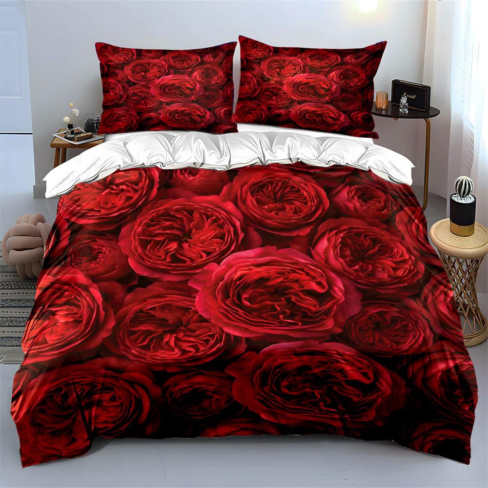 Dense Cluster of Red Roses Print Soft Comfortable Duvet Cover Bedding Set Included 1*Duvet Cover 2*Pillowcases Luxury Gift