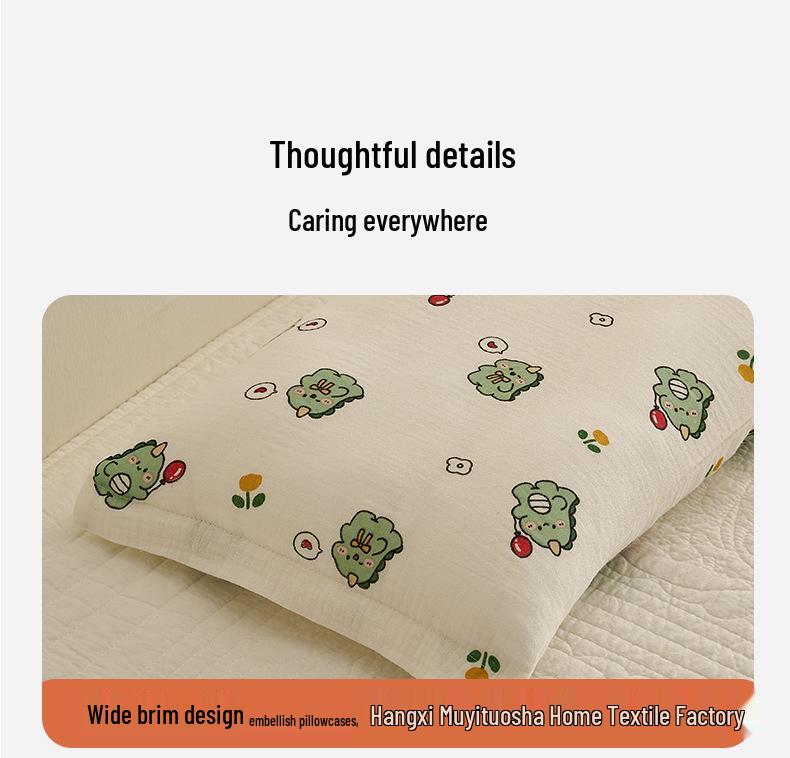 Class A Cartoon Crinkle Gauze Pillowcase Set - 100% Cotton for Kids, 2-Piece Set