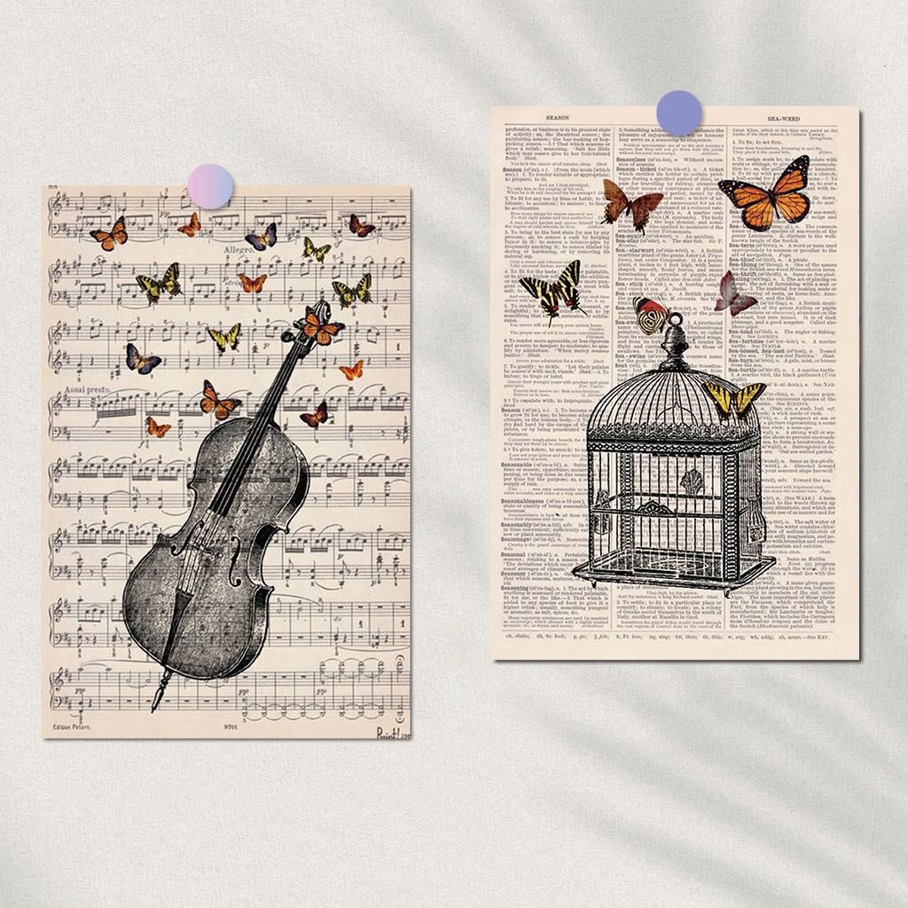 10PCS Retro Butterfly Decorative Sticker Poster Fashion Harajuku Laptop Luggage Nostalgia Skateboard Wall Home Streetwear Card