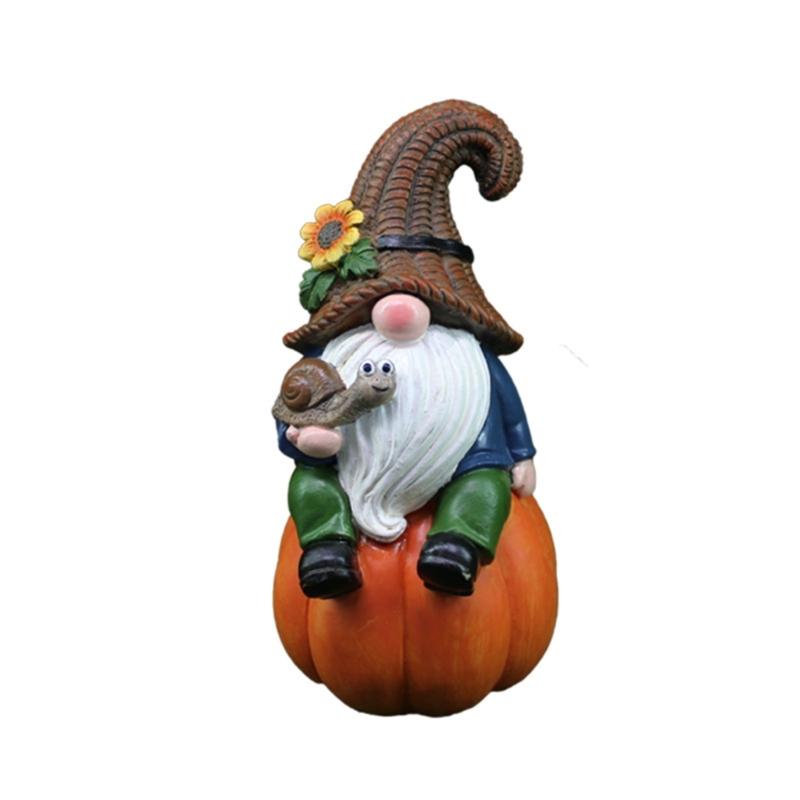 Pumpkin Gnomes Garden Statue Resin Desktop Lawn Ornaments Outdoor Garden Decoration Figurine Thanksgiving Gift