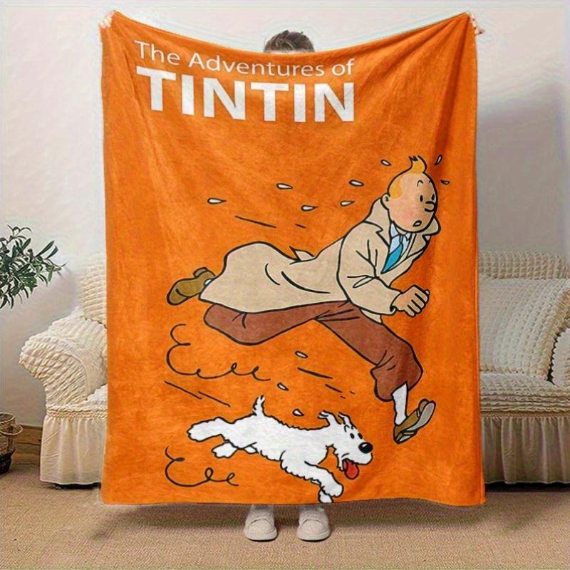 1 pezzo, Le avventure di Tintin: Un Accogliente Regalo per l'Arredamento della Casa, Camera da Letto, Soggiorno, Viaggio, Campeggio, Coperta per Auto, Spiaggia, Pisolino in Ufficio. Perfetto come Coperta da Divano