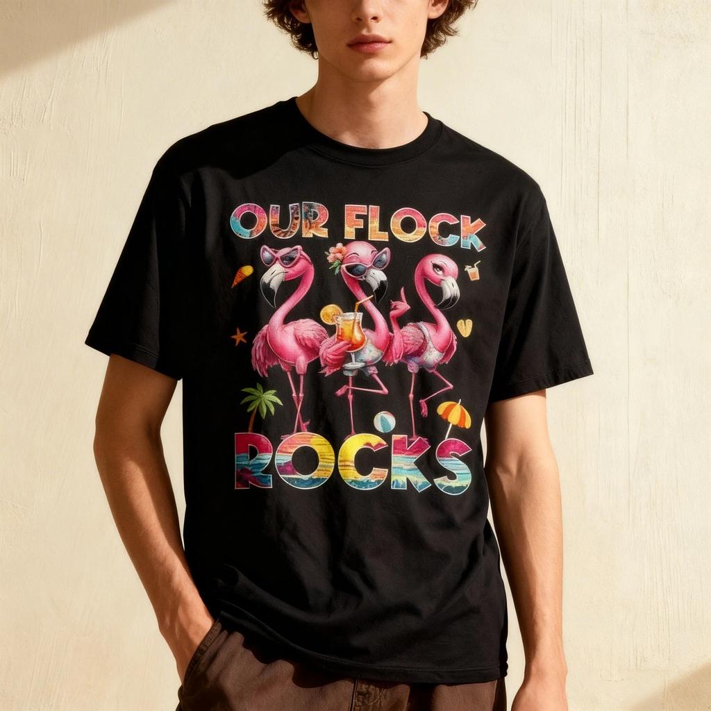Our Flock Rocks Flamingo Summer Vacation Family Matching T-Shirt