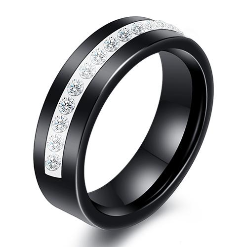 

Black White Ceramic Ring with One Row Australia Zircon Wedding Engagement Rings for Women 6 чёрный
