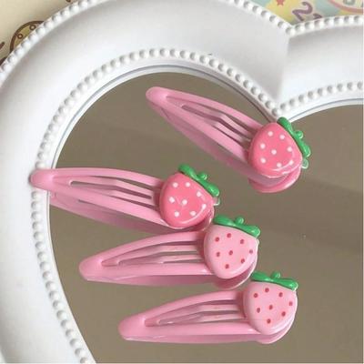 4pcs Pink And Tender Strawberry Cartoon Bb Clip, Cute Shiny Bangs Hair Clip, Versatile Hair Accessory For Girls With Side Hair Clips