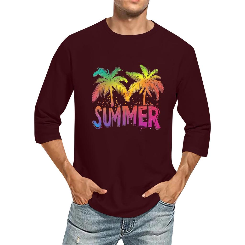 Męski kolorowy top T-shirt z okrągłym dekoltem i rękawem 3/4