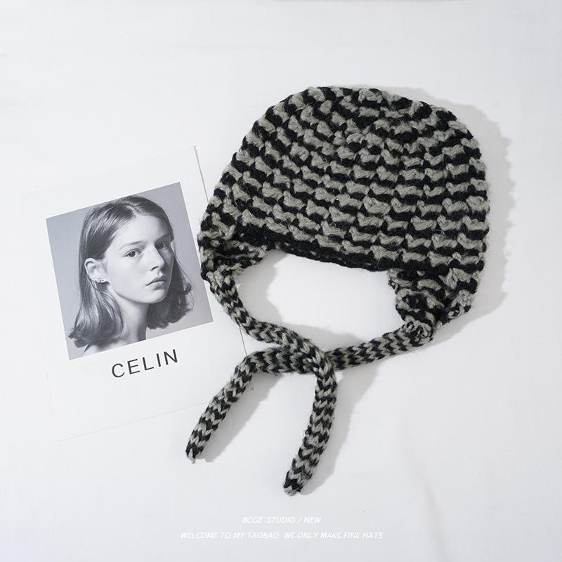 Hat Women's Winter Sweet and Cute Girls Thickened Ear Protectors Autumn and Winter Versatile Knitted Hat Warm Thick Wool Hat