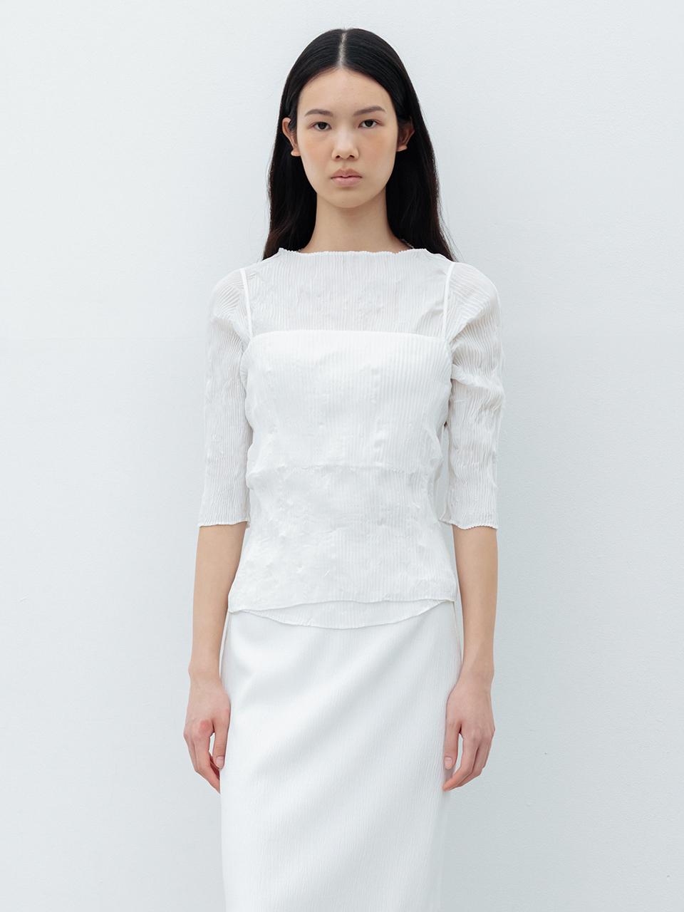 Race Pleats Boat Neck Top_Ivory Reference/Free