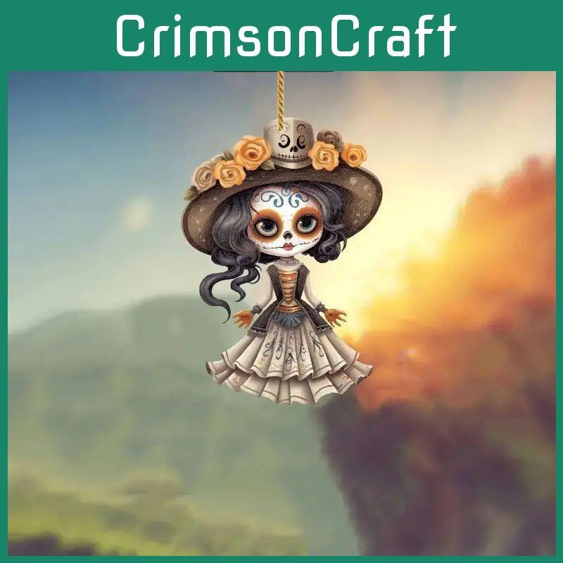 Terrifying Painted Halloween Girl Acrylic Flat Surface Pendant For Decor