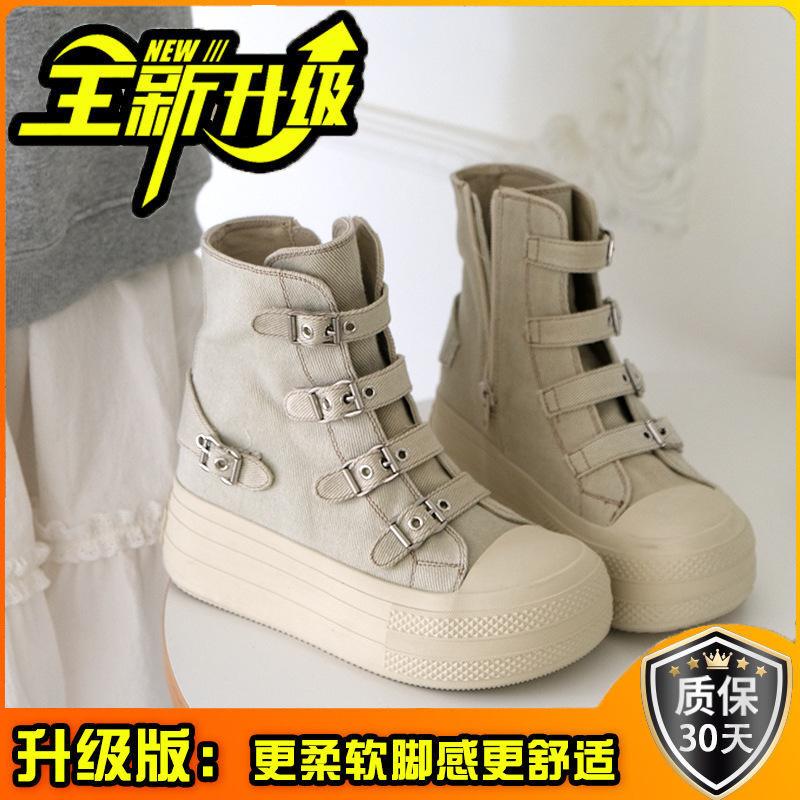 

Холщовые туфли женские ботинки на высокой платформе модные весенне-летние новые повседневные туфли на платформе кеды универсальные с круглым носком одинарные 38