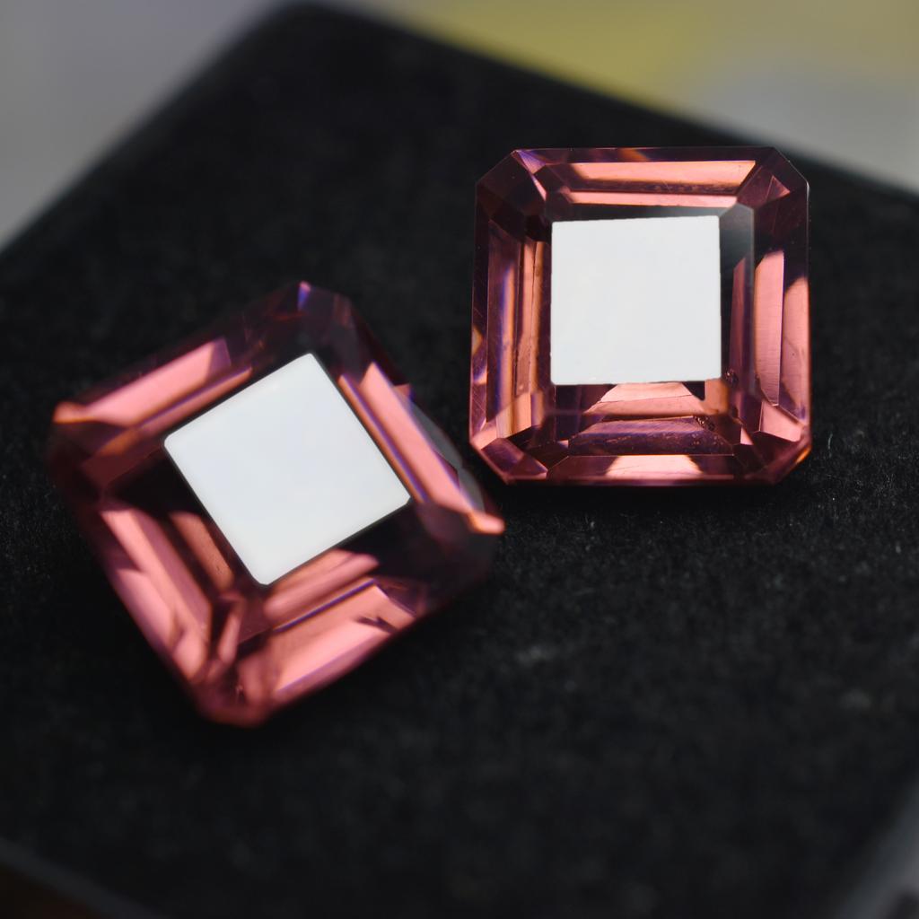 Natural Sapphire Loose Gemstone 17.45 ct Pair Square Cut Padparadscha September Birthday Birthstone