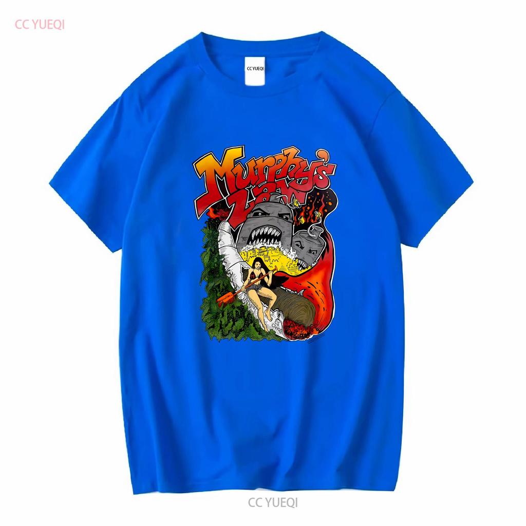 Murphy S Law Graphic Short Sleeve White Shirt Unisex Men Women KTV8646 Vintage Washed Top For Everyday Wear Soft Versatile