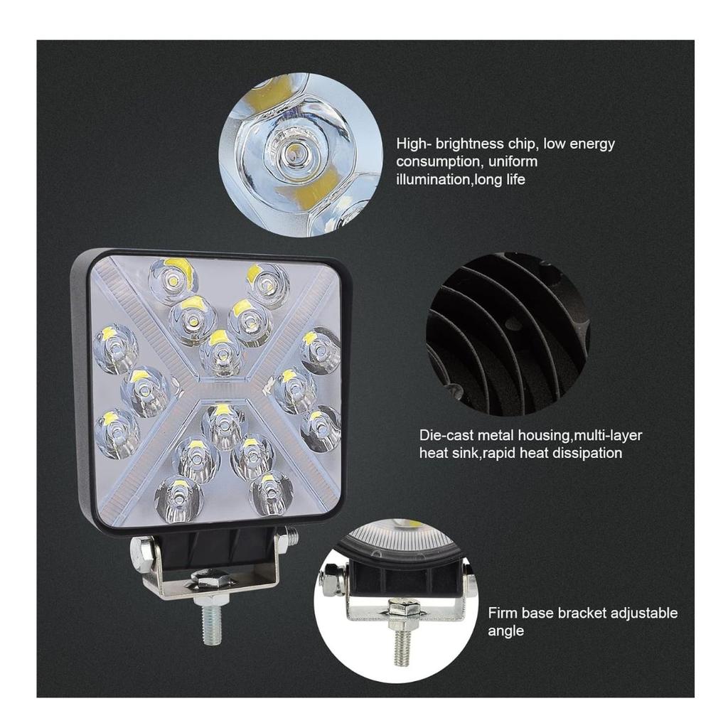 2-Pcs 4-Inch 48W LED Work Light Pods – 4000lm Flood Beam Square Driving Lights for Truck, Tractor, Trailer, Excavator, ATV, UTV, Pickup, Mower, Boat