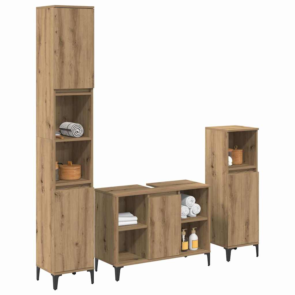 Bathroom Furniture Set with Shelf 3 pcs Artisan Oak Wood Based Material