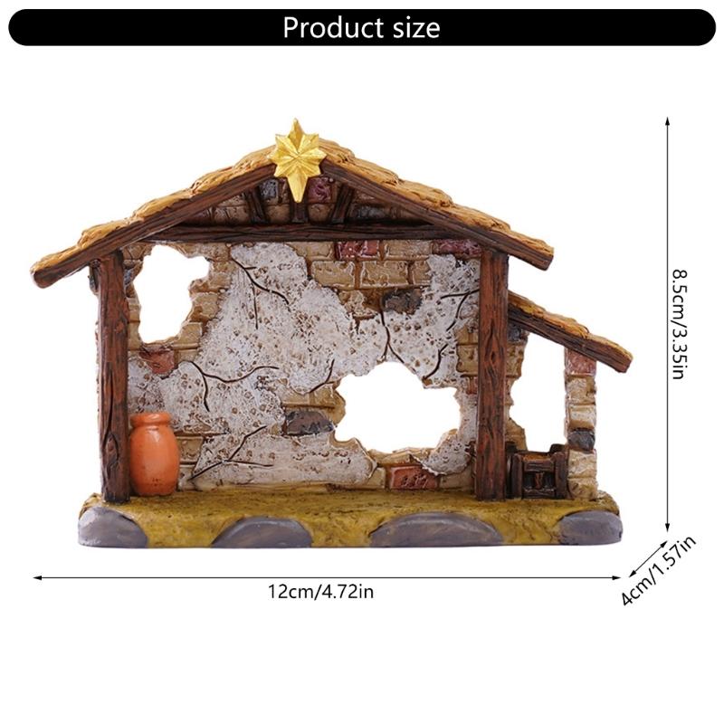 Resin  Scene Stable Creche Christmas Manger Shed Statue Decoration Ornament For Home Church Desktop Display