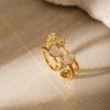 New European and American Minimalist French Style Rhinestone Bow Open Ring, Unique and Versatile Stainless Steel Double-layer Ring
