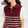Benlai Women's Layered Look Stripe Knit Polo T-Shirt
