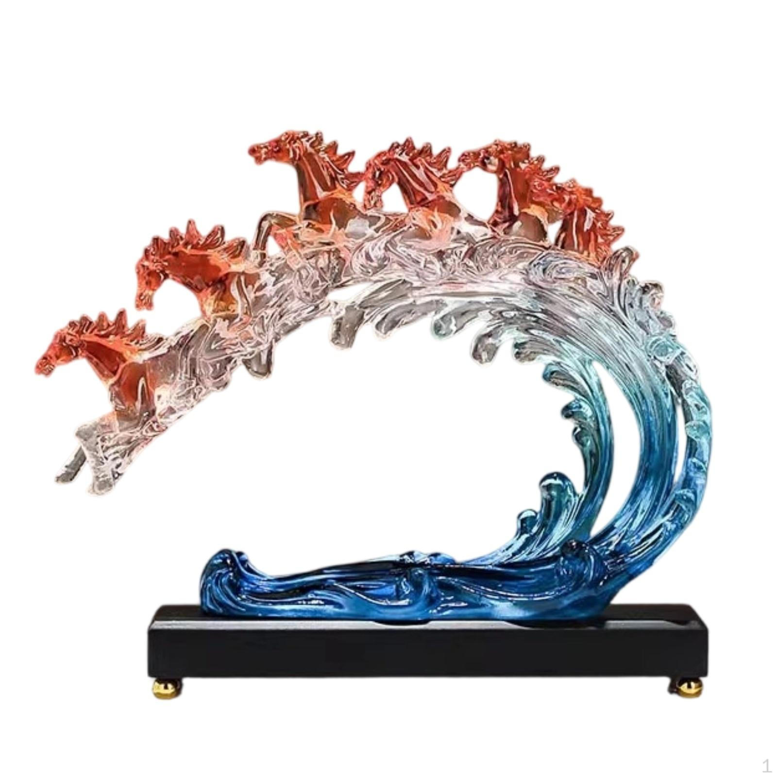 Horse Ornament with Wooden Base CrystalLike Figurine Sculptural Sculpture for Homeowners,