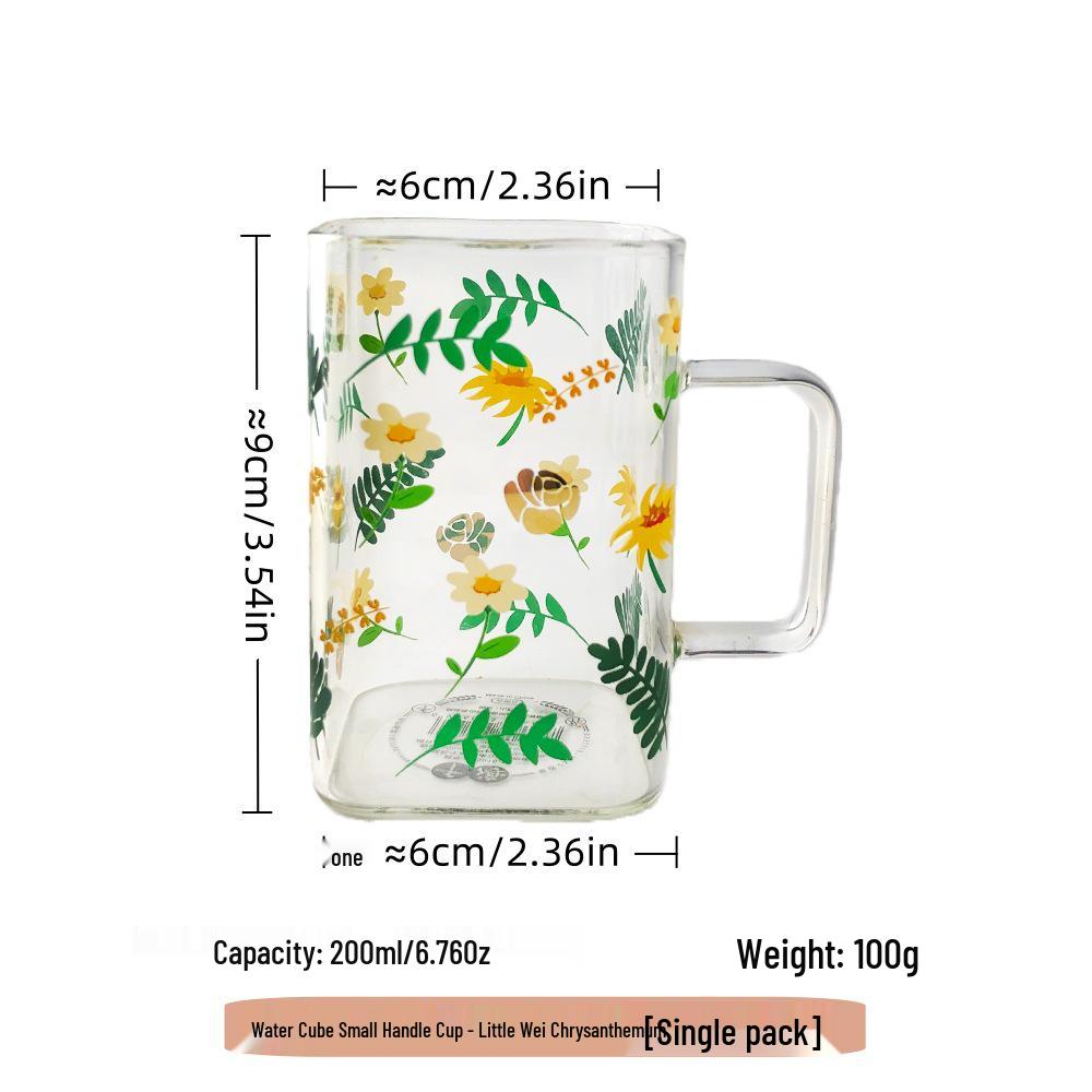 Blue Lotus Large Capacity Glass Mug for Girls - Perfect for Breakfast & Home Drinking