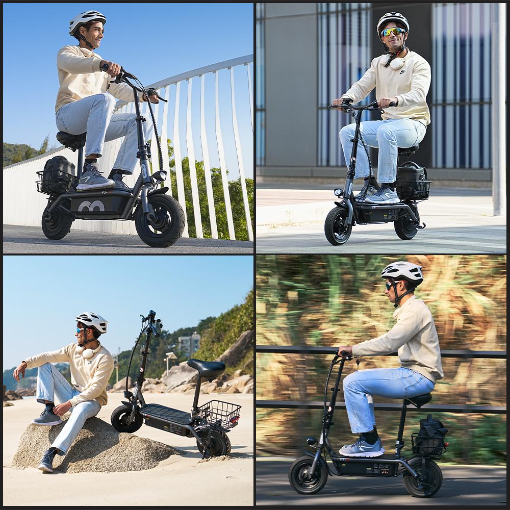 iScooter Electric Scooter F3 Adult Shopping Scooter 1000W 45km/h 10 Inch Folding Lightweight with Seat and Basket