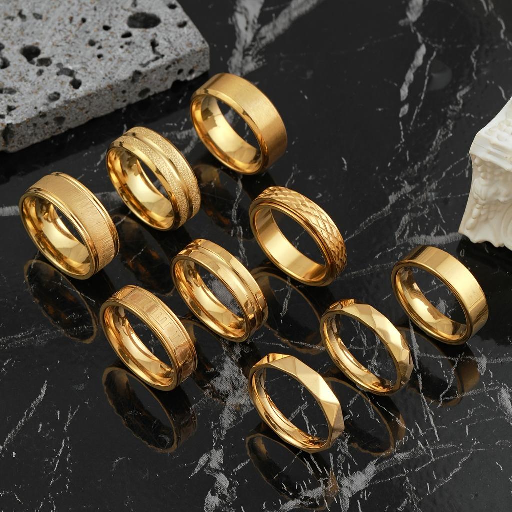 304 Stainless Steel Ring Middle Groove Matte Ring for Women Fashionable High-end Titanium Steel Ring Set