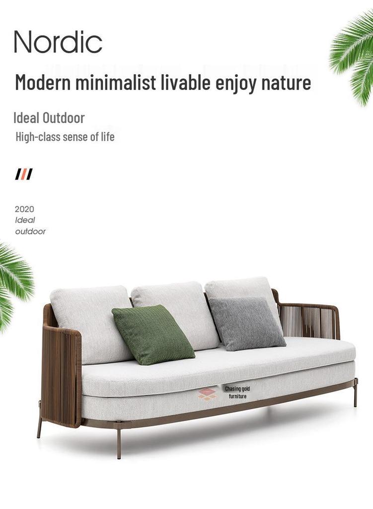 Nordic Outdoor Rattan Double Sofa for Balcony, Courtyard, Garden, or Villa.