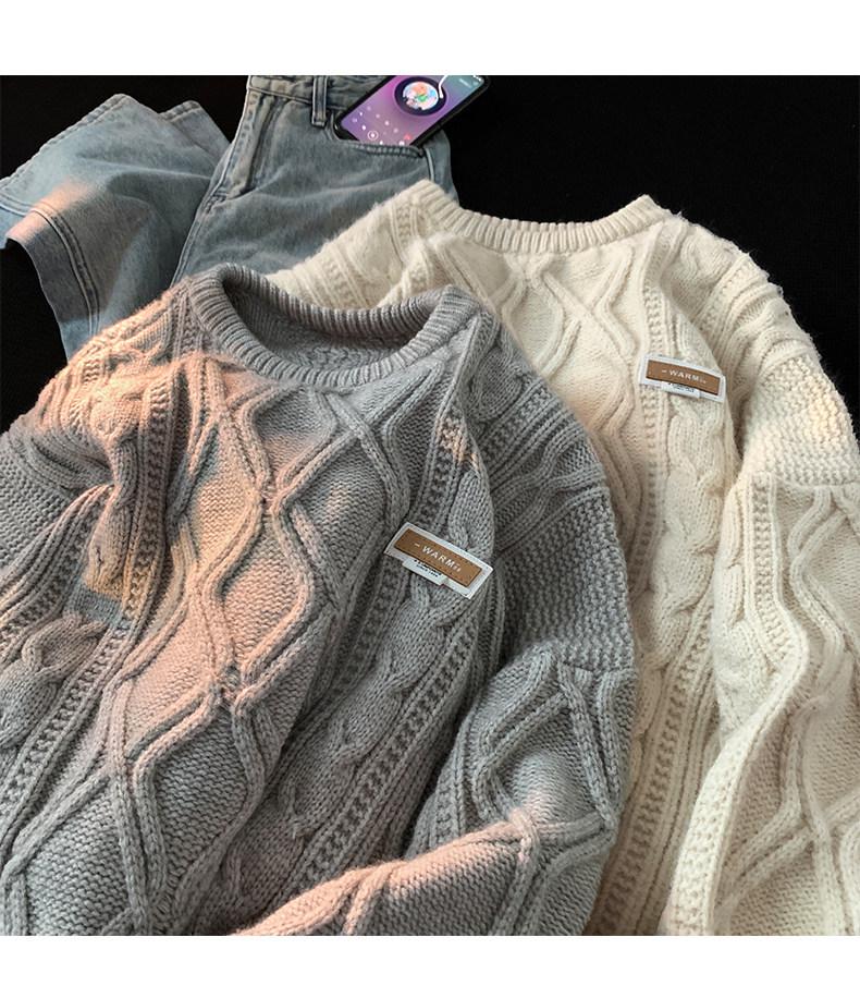 Men's Vintage Japanese Cable Knit Sweater – Retro, Thick, Loose-Fit for Autumn/Winter