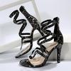 High Heel Sandals for Women Summer New Sexy Snake Pattern Pointed Back Zipper High Heel Shoes for Women