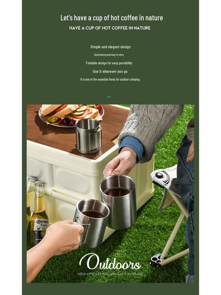 304 Stainless Steel Double-Layer Folding Insulated Outdoor Cup for Camping, Hiking, Travel, and Mountaineering