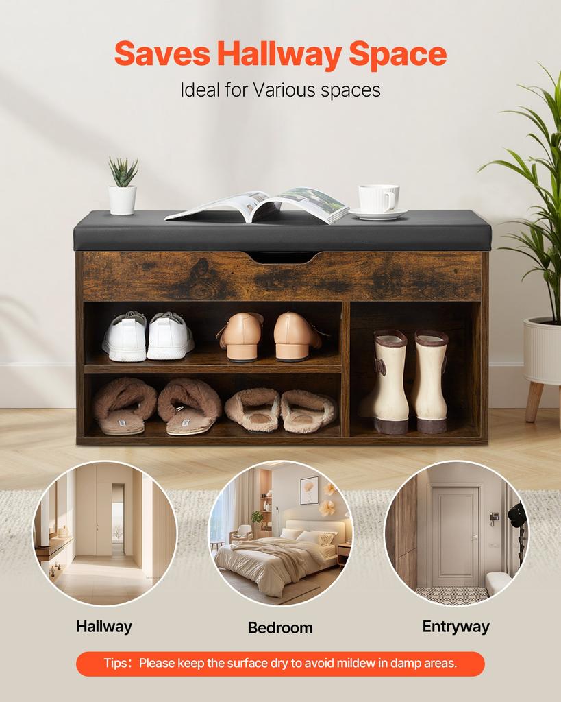 VEVOR Entryway Shoe Bench, 805 X 305 X 445 Mm Shoe Storage Organizer with Hidden Lift Top Storage Space