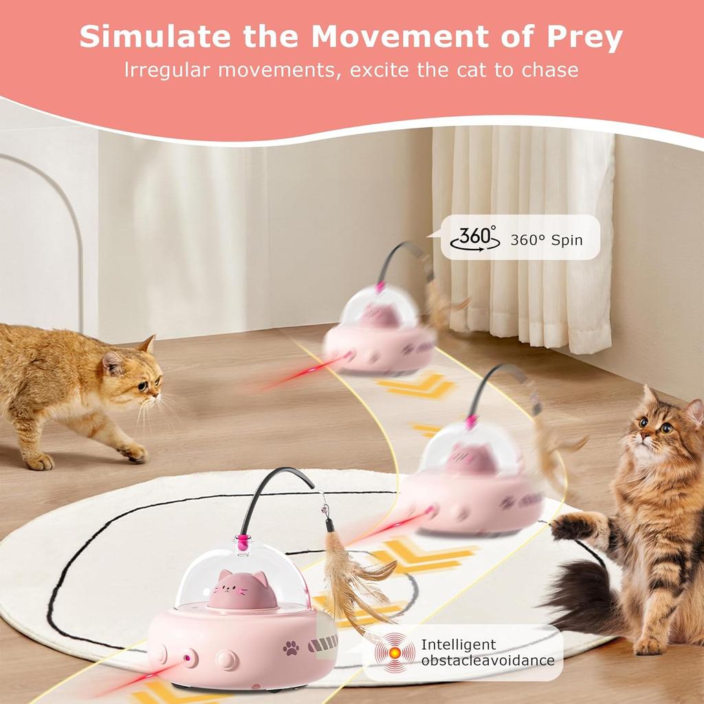 Laser Cat Toy,Electric UFO Cat Wand with Bell,Pet Training Toy,Replaceable Feather Accessories,Interactive Toy, Suitable for Bored Cats/kittens/dogs