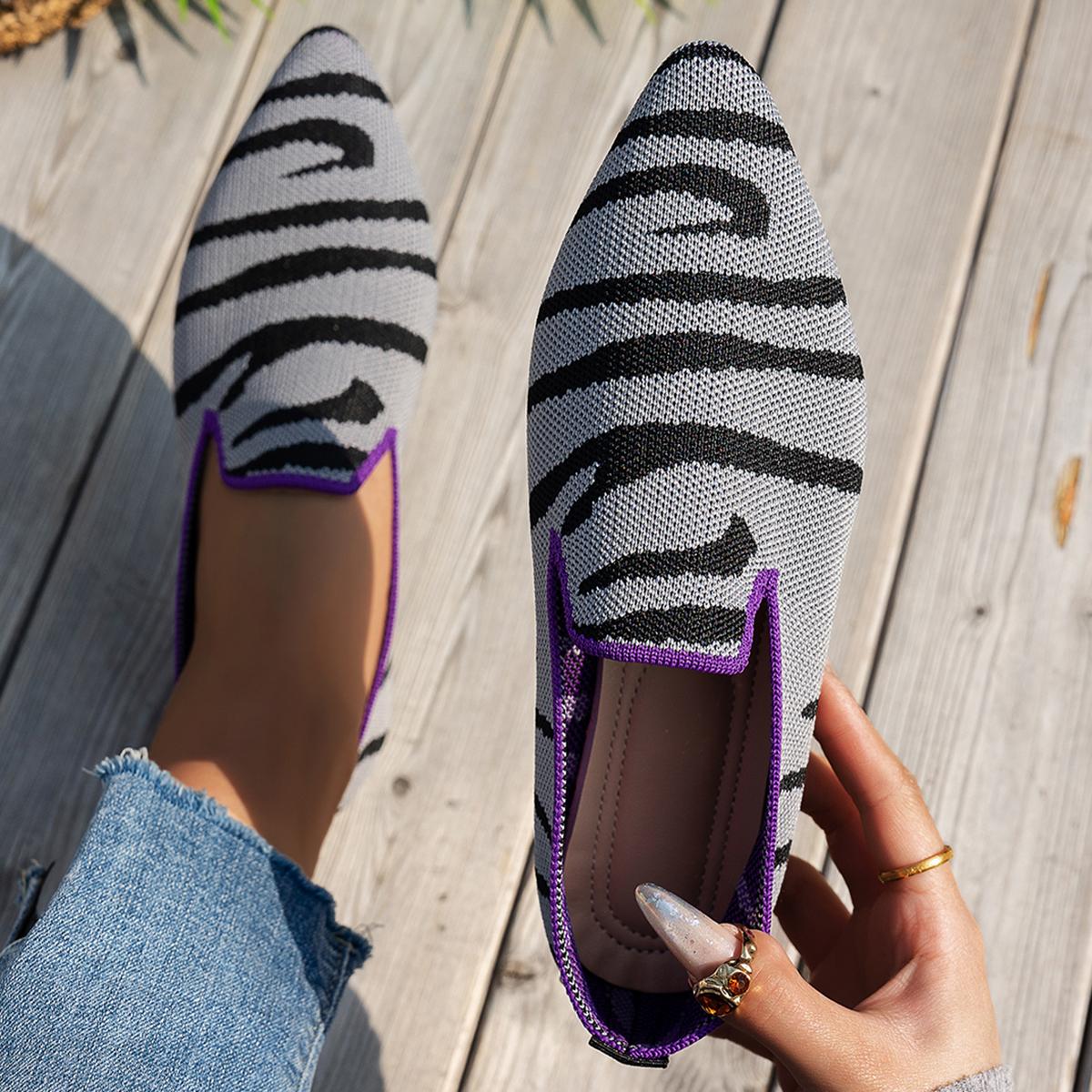 

Fashion New Women Shoes Flat Knit Breathable Square Heel Fashionable Beautiful Princess Antiskid Rubber Sole Loafers Zapatos De Mujer 43 фиолетовый