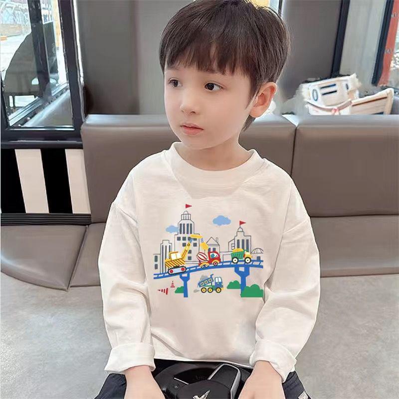 Pure Cotton Cartoon Long Sleeve T-Shirt for Kids - Unisex Spring/Autumn Round Neck Top