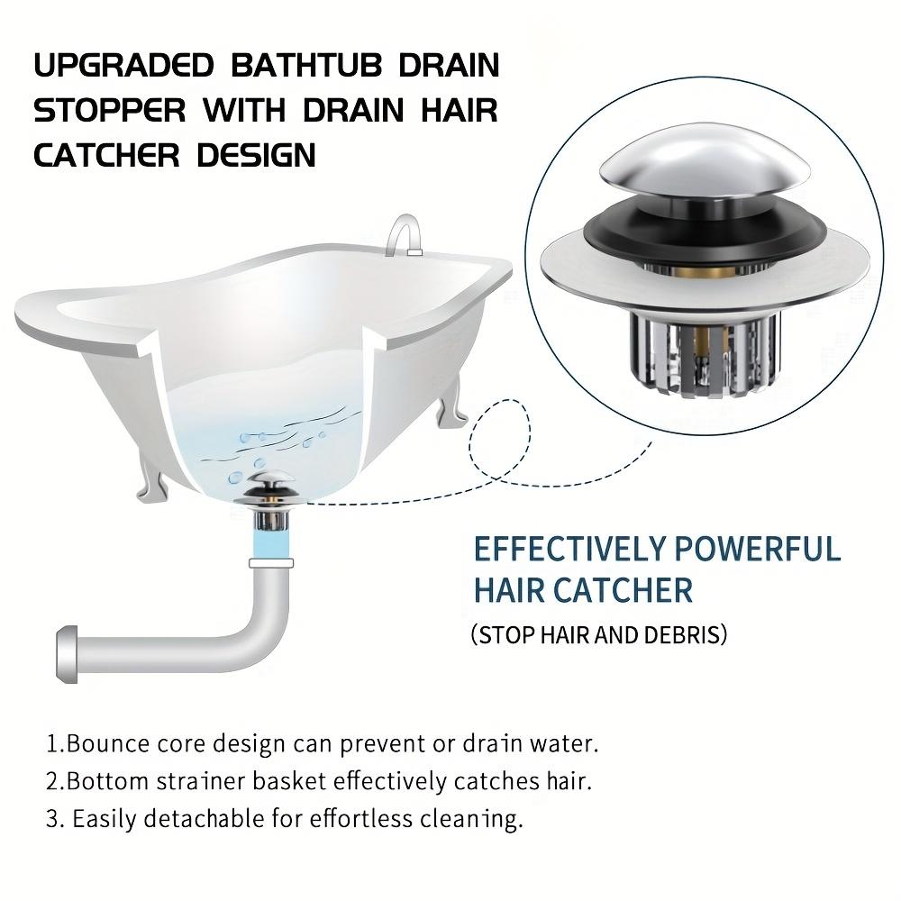 1pc Brass Bathtub Drain Stopper with Hair Catcher, 2-in-1 Pop-up Tub Stopper, Anti-Clogging Filter Basket, Fits 1.45-1.8" Drain Shoe