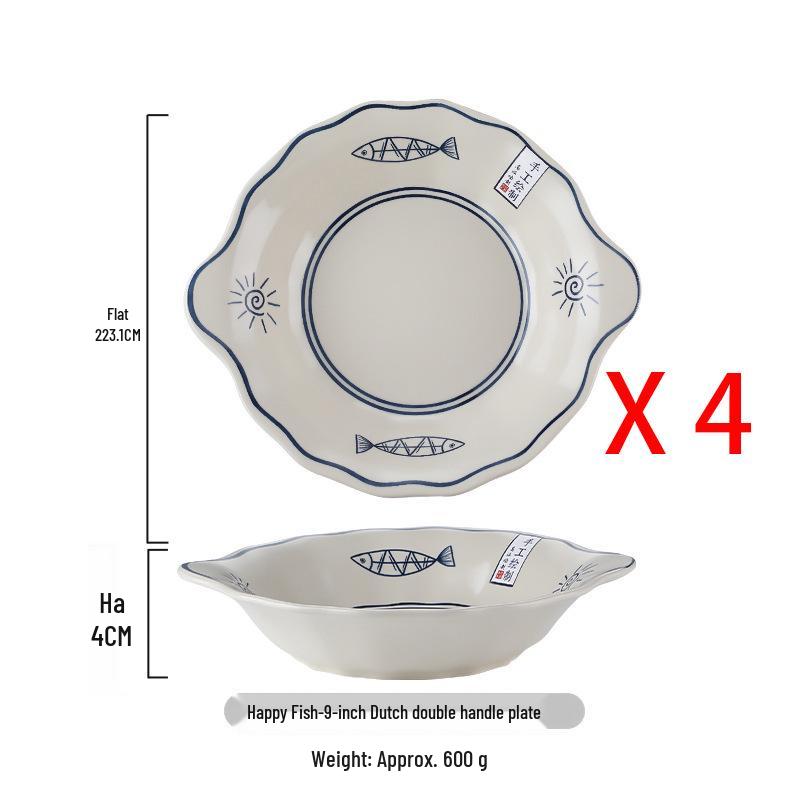 Japanese Ceramic Dinnerware Set: Includes Round & Square Plates, Fish & Steaming Plates, Side Dish Plates, and Bowls.