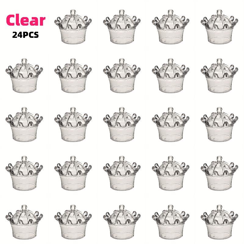12/24pcs Transparent Crown-Shaped Plastic Boxes with Lid Wedding Favor Box Party Candy Container Packaging for Treats & Trinkets