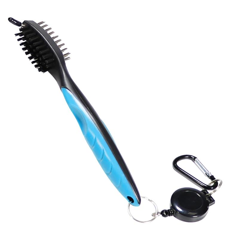 Golf Club Brush & Club Groove Cleaner Retractable Zip-line Carabiner, Lightweight, Ergonomic Design, Easily Attaches to