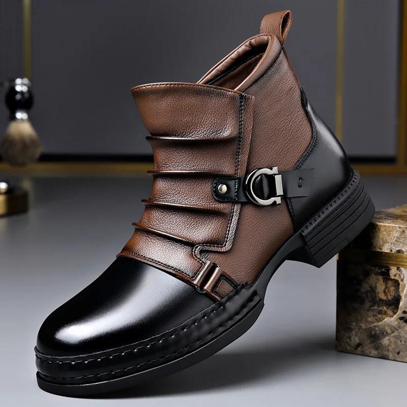 Herrenschuhe Herbst Winter Retro Stiefeletten Mode Freizeit Schuhe für Herren Reißverschluss Motorradstiefel Neuer Designer Warmer Plateau Schuh