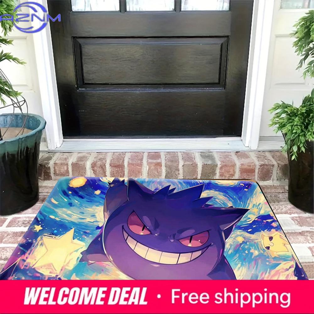 Pokemon Gengar Starry Night Sky Print Non-Slip Doormat, Absorbent Floor Mat for Home Decor