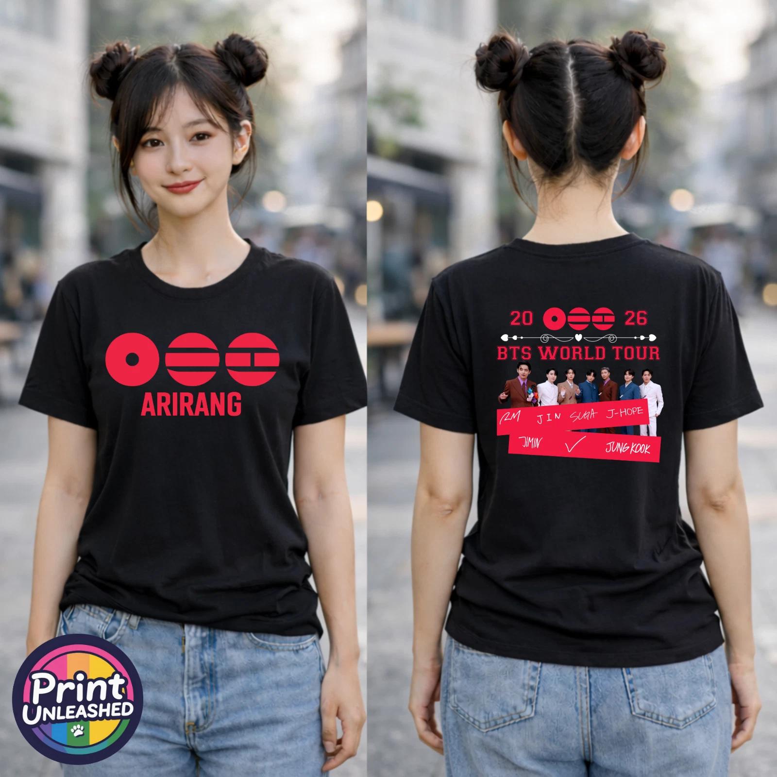 Футболка BTS Tour BTS 2026 Графическая спереди и сзади Черная футболка Детская Взрослая Подростковая 4XL
