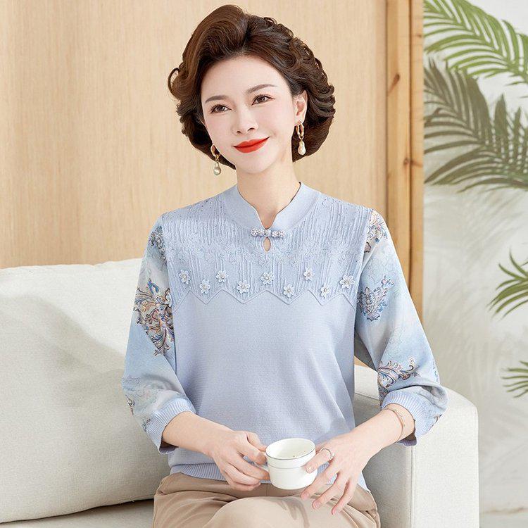 Elegant Lace Trim Women's Thin T-shirt - Spring/Autumn Casual Top for Mothers