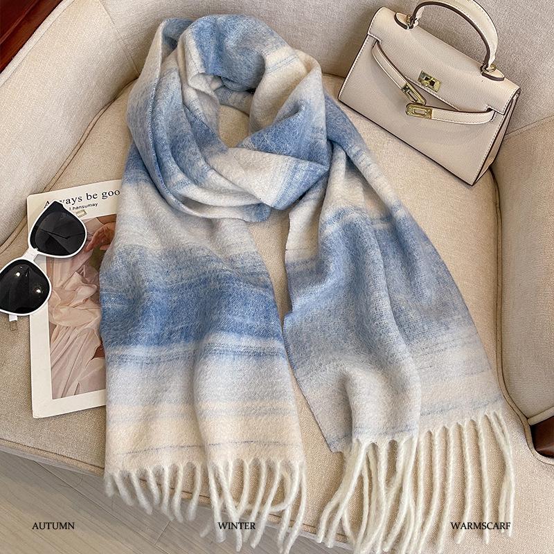 

Winter Women Scarves Long Warm Gradient Imitaion Cashmere Hijab Solid Lady Shawl Wrap Female Pashmina Bandana Head Scarf 30x210cm