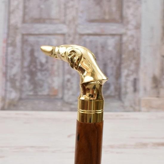 93.98 Cm Walking Stick Dog Greyhound Brass Cane Hunter Walking Stick Gift for Grandfather Father Wooden Cane Art Deco