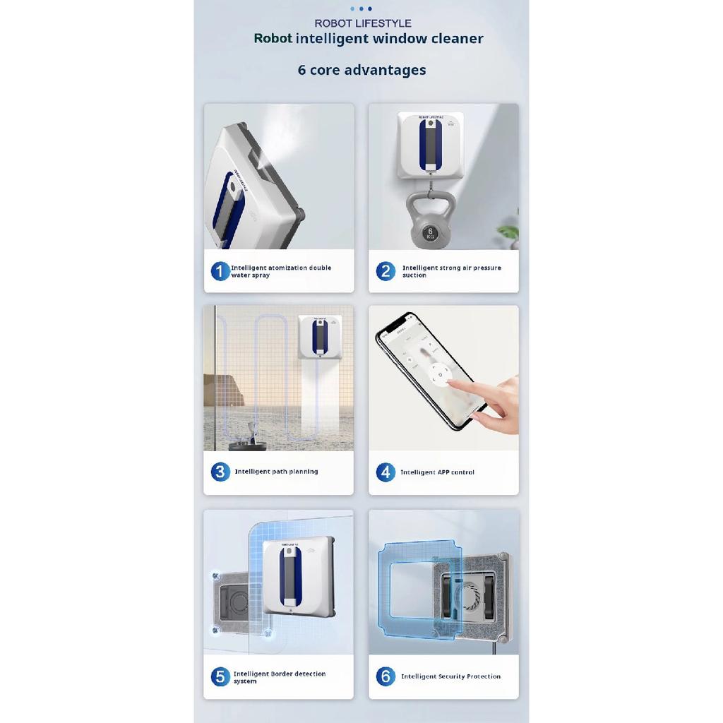 2026 Window Washer Robot Automatic Spray Water Robotic Glass Cleaner, 3200Pa Suction, Tuya APP Remote Control, Voice Prompt